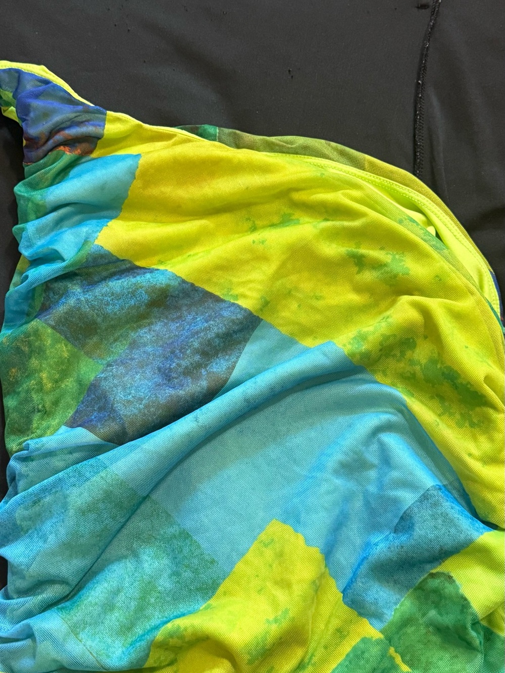 Fashion Nova One-Shoulder Colorblock Blue & Lime Green Bodycon Dress - Picture 3 of 7